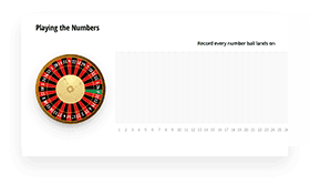 A mini version of the downloadable PDF sheet which allows you to record where the ball lands in roulette.