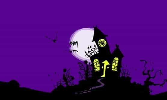 A spooky cartoon castle silhouette from The Halloweenies online slot.