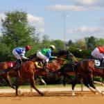 A stock image of some horses racing