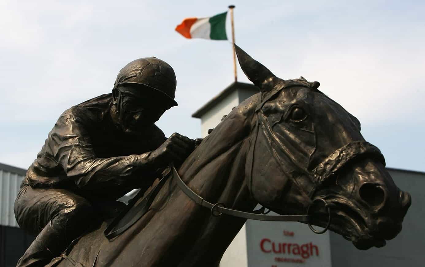 Vintage Crop and his jockey Mick Kinane immortalised in bronze at The Curragh Racecourse.