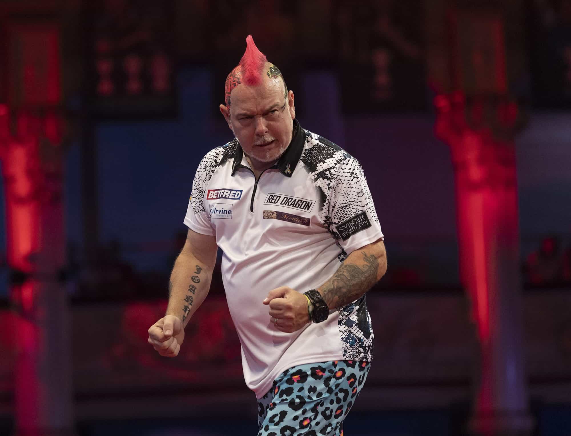 Scottish darts player Peter Wright at the oche.
