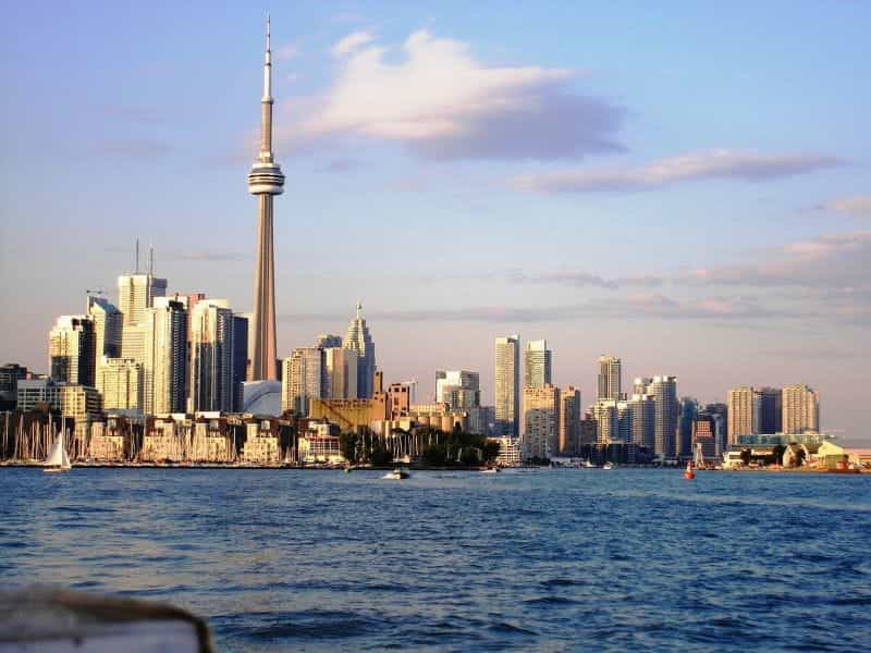 Downtown Toronto in Ontario, Canada from the water.