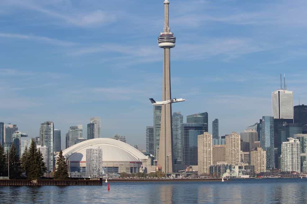 The skyline of downtown Toronto, Ontario in Canada.