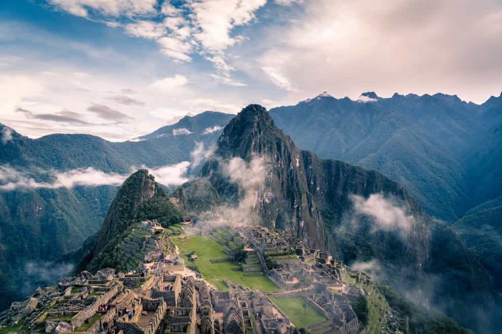Machu Picchu Site and Landscape in the Clouds.
