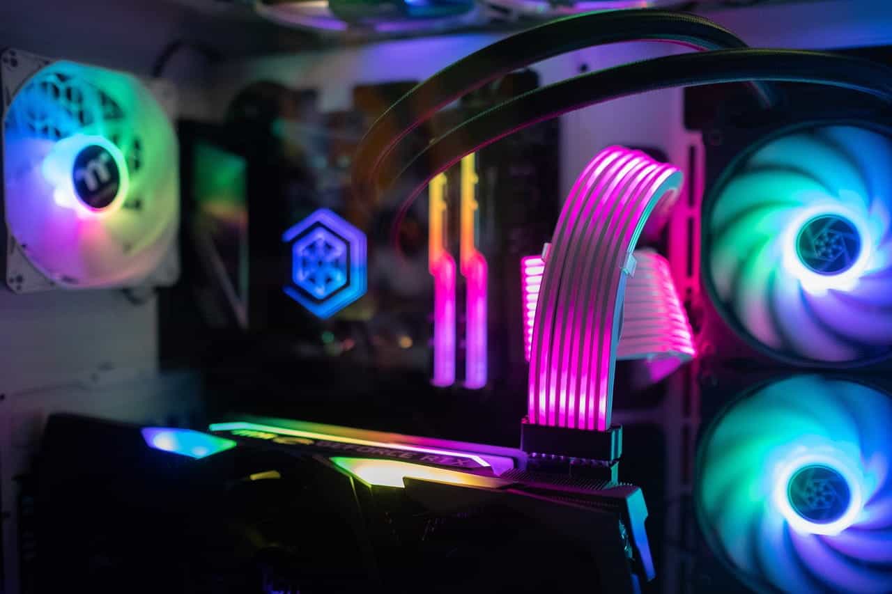 Computer stack and strobe lights.