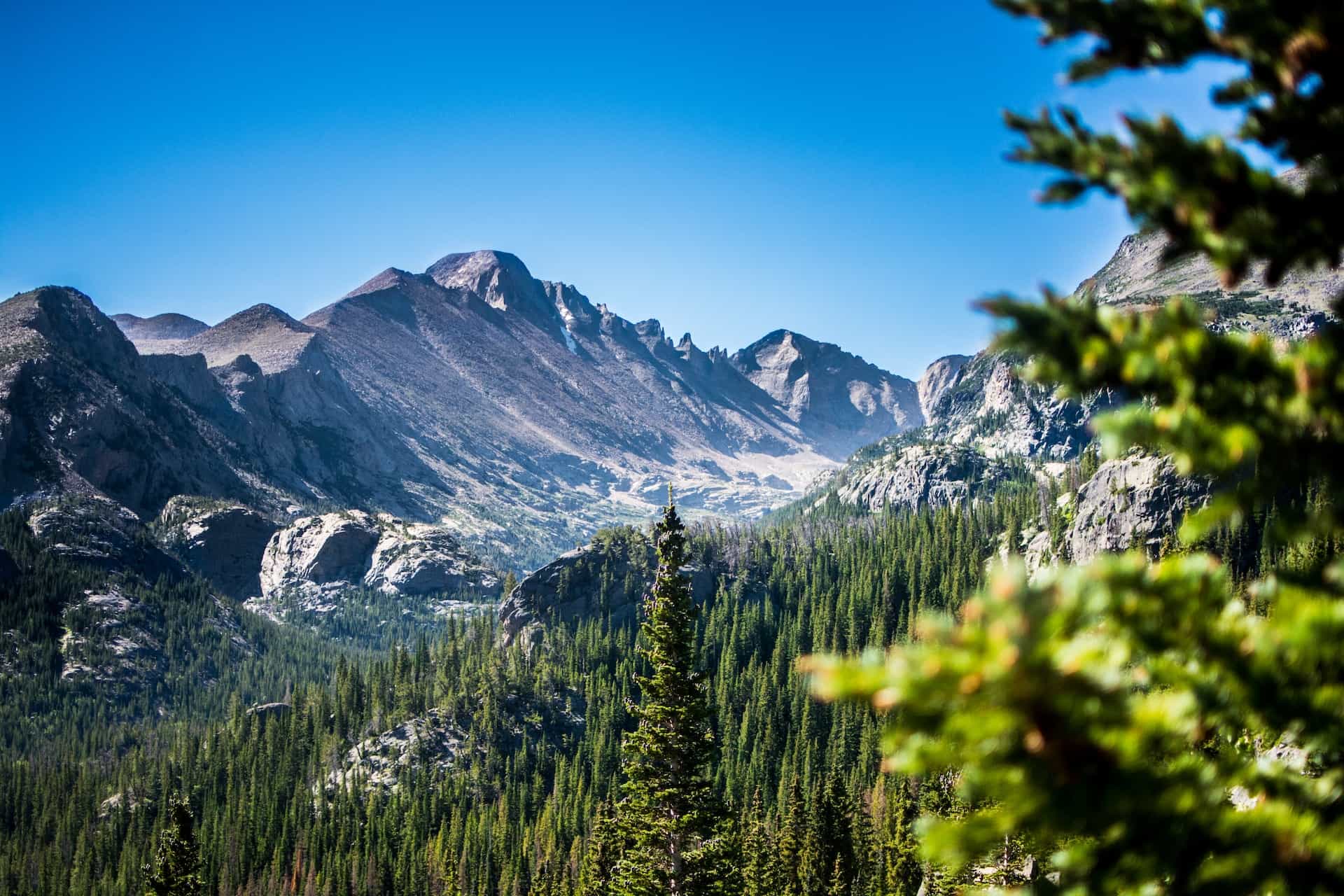 A lush valley in rural Colorado, featuring rolling green forests and towering mountains and cliff faces.